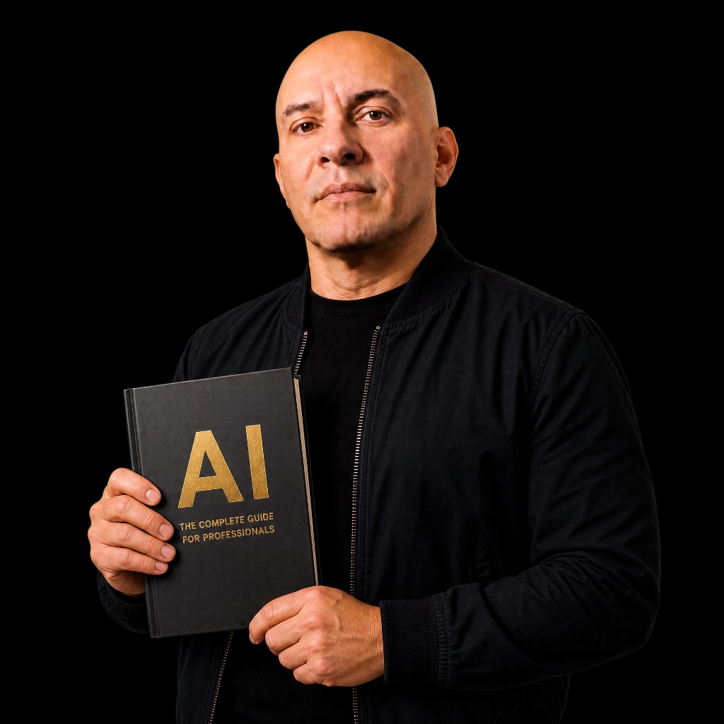 Thiago Louzado, mentor do curso Arquiteto Digital, vestindo jaqueta preta com o logotipo dourado da marca