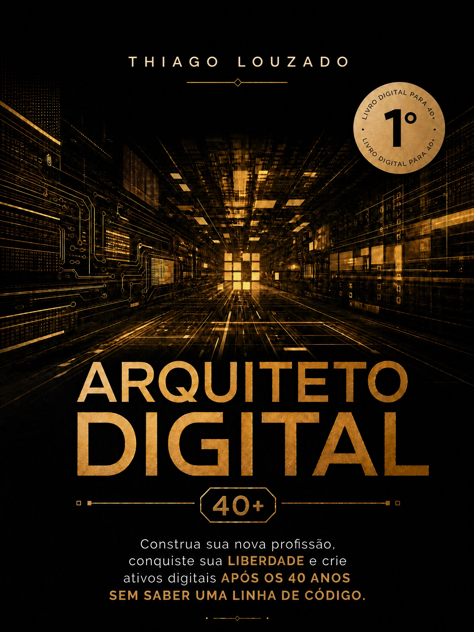 Capa do E-book Arquiteto Digital 40+, com fundo escuro e detalhes em dourado